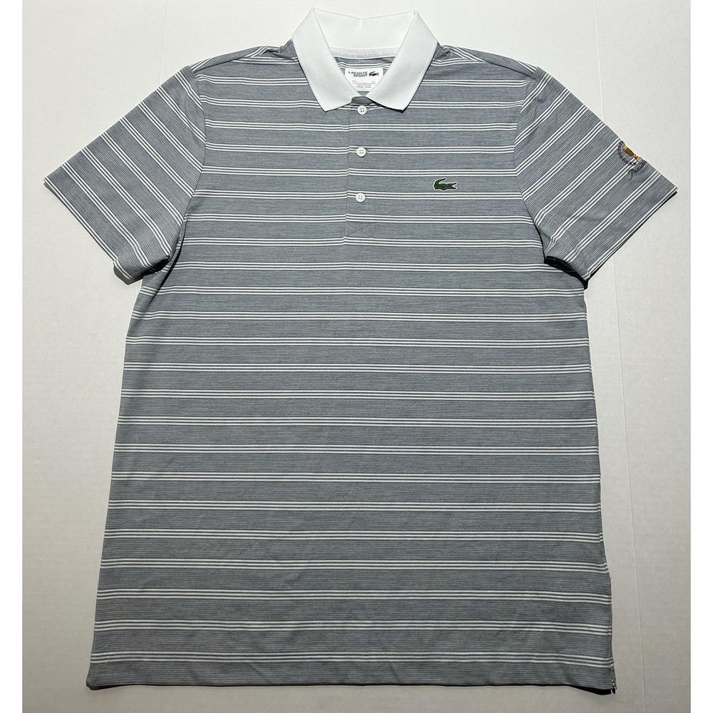 Lacoste Sport Polo Shirt Mens Size Large Gray Striped Golf Presidents Cup Logo